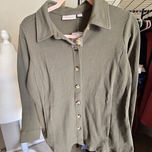 Belle by Kim Gravel SP Olive Button-Down Shirt